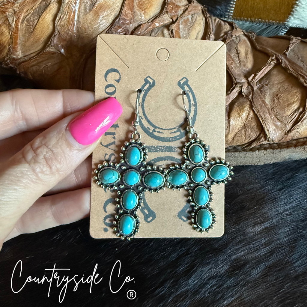 Cross Turquoise Dangle Earring
