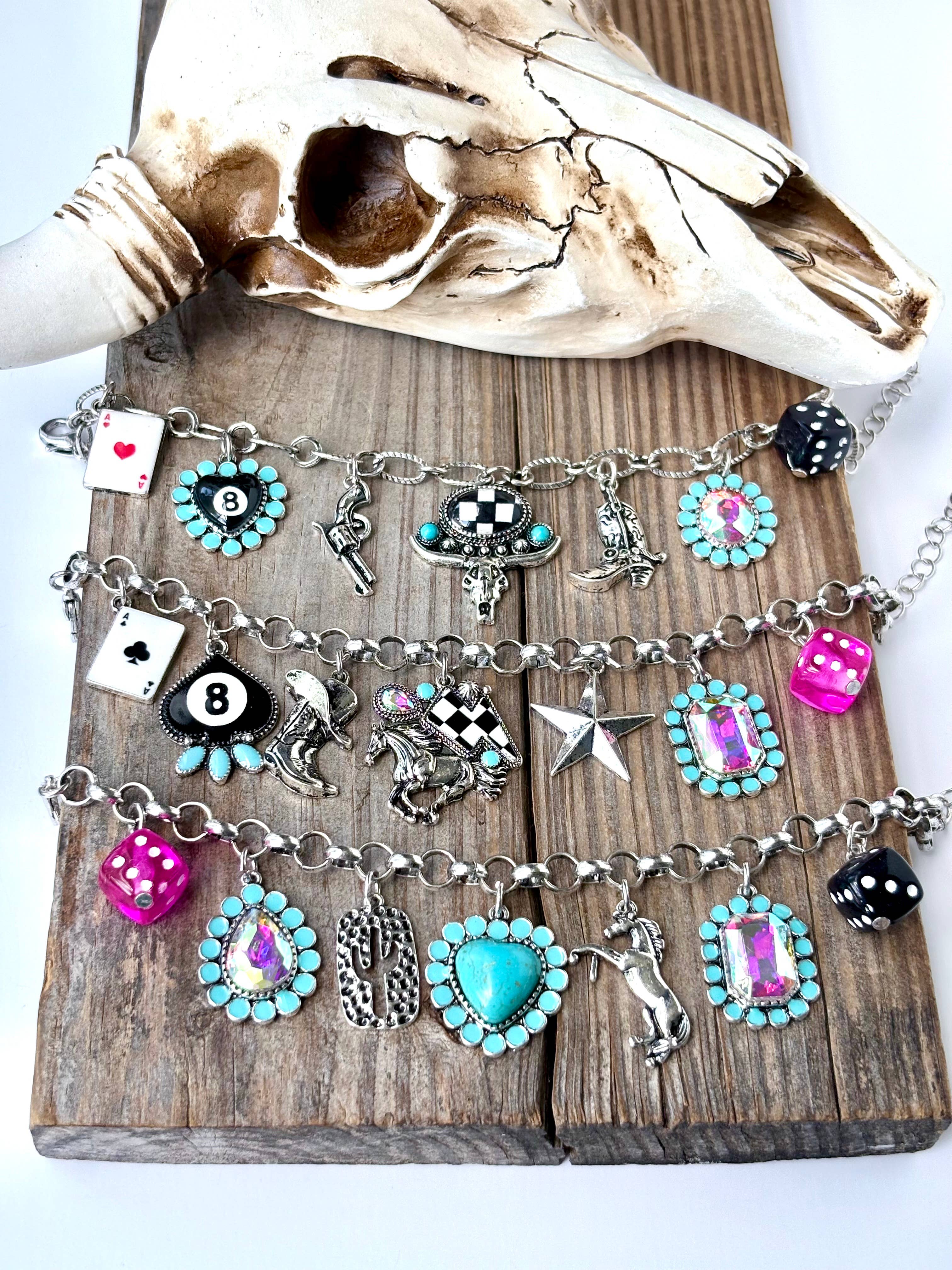 Western Style Multi Charm Chunky Chain Bracelet