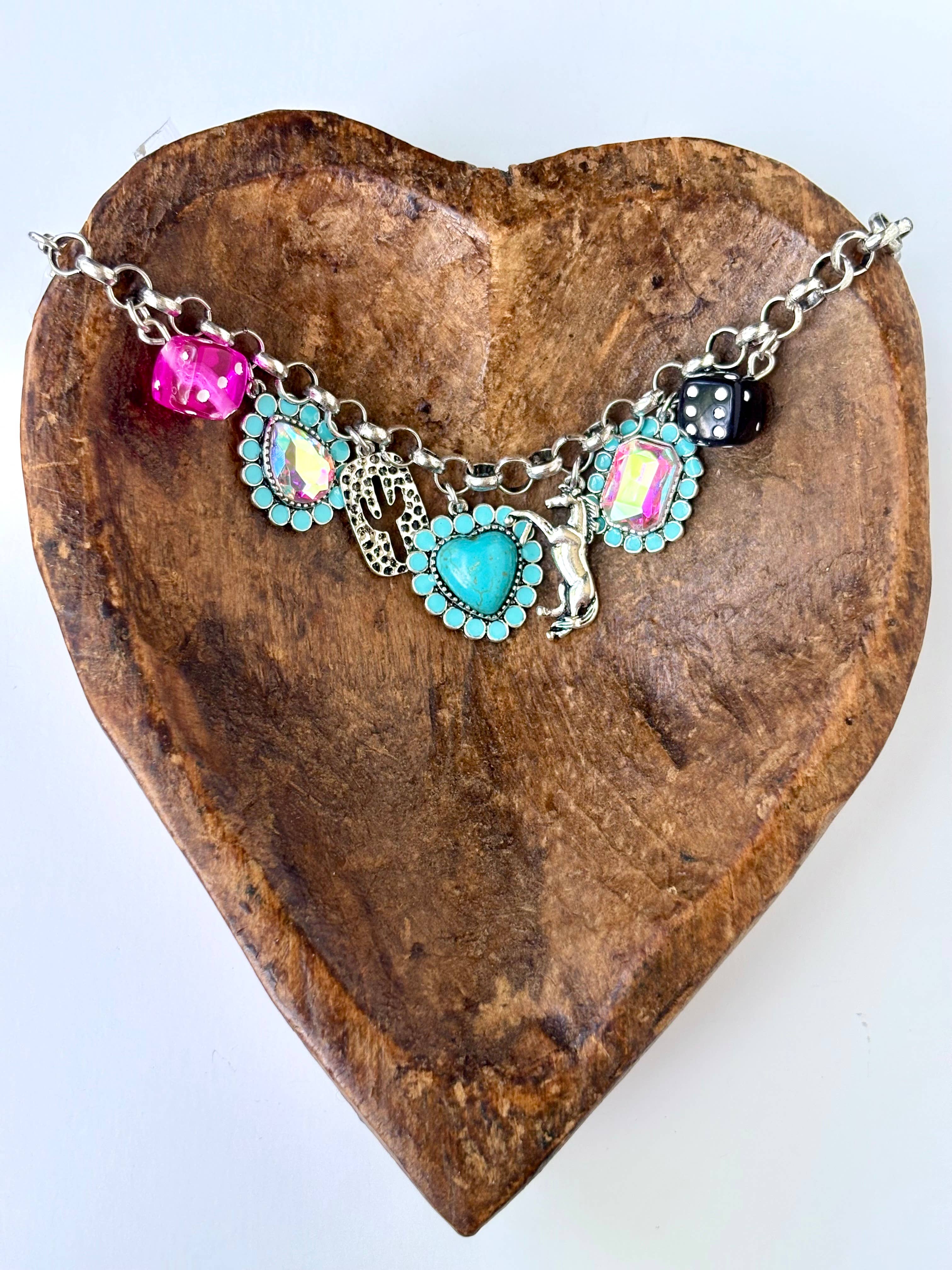 Western Style Multi Charm Chunky Chain Bracelet