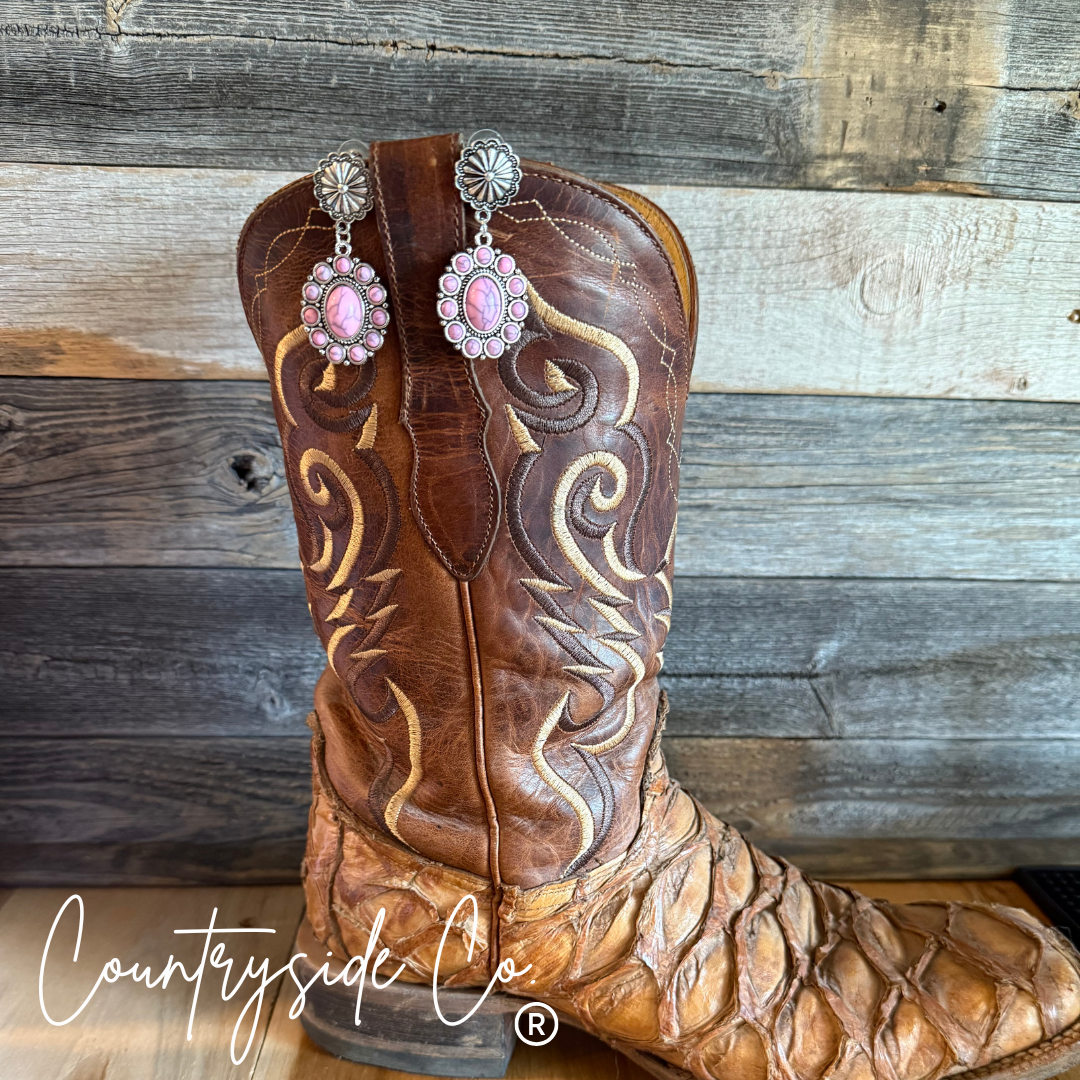 Pink Stone Dangle Earrings