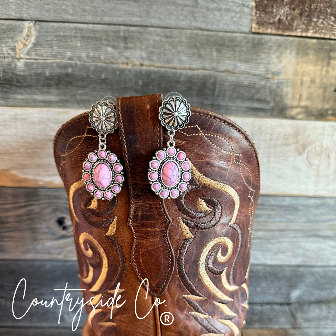 Pink Stone Dangle Earrings