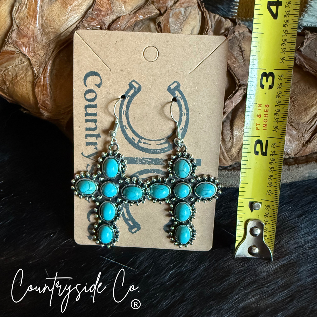 Cross Turquoise Dangle Earring