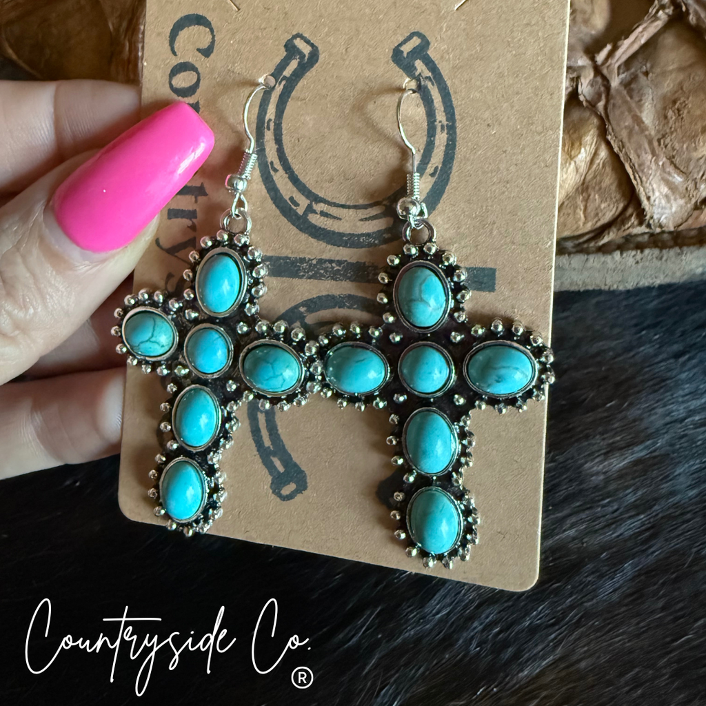 Cross Turquoise Dangle Earring