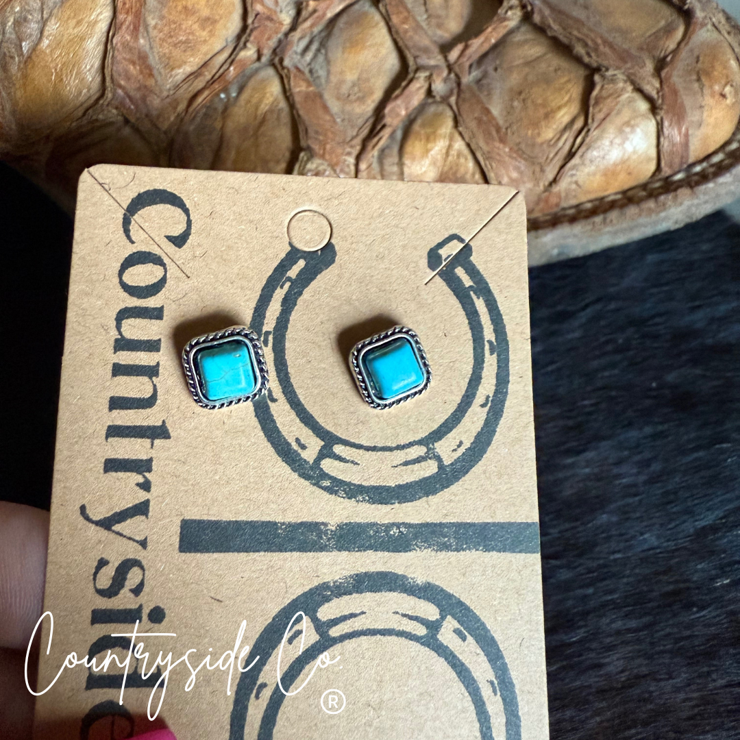 Turquoise Square Stud  Earrings