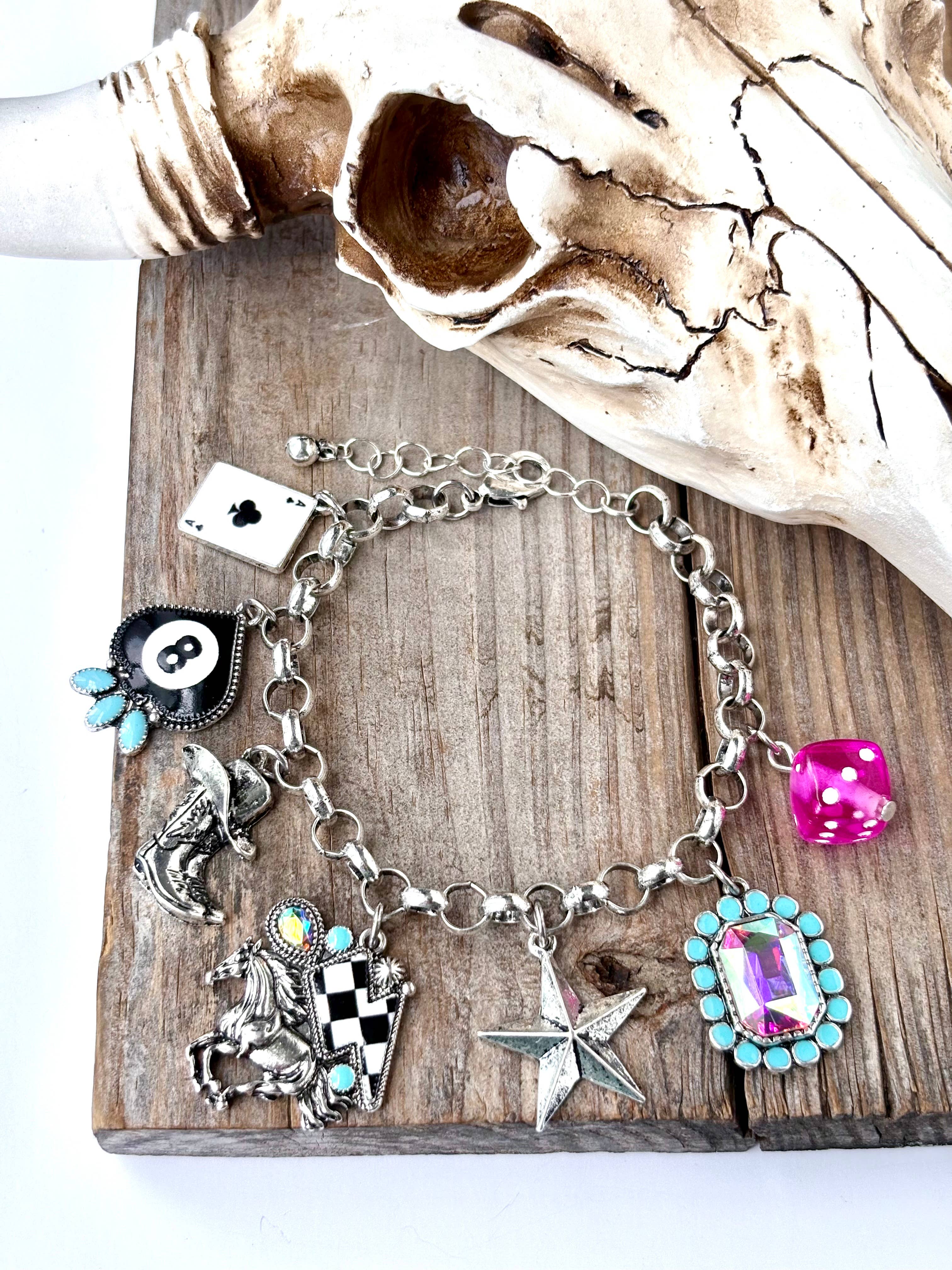 Western Style Multi Charm Chunky Chain Bracelet