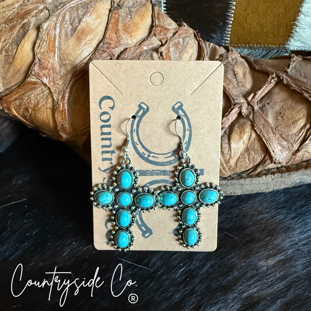 Cross Turquoise Dangle Earring