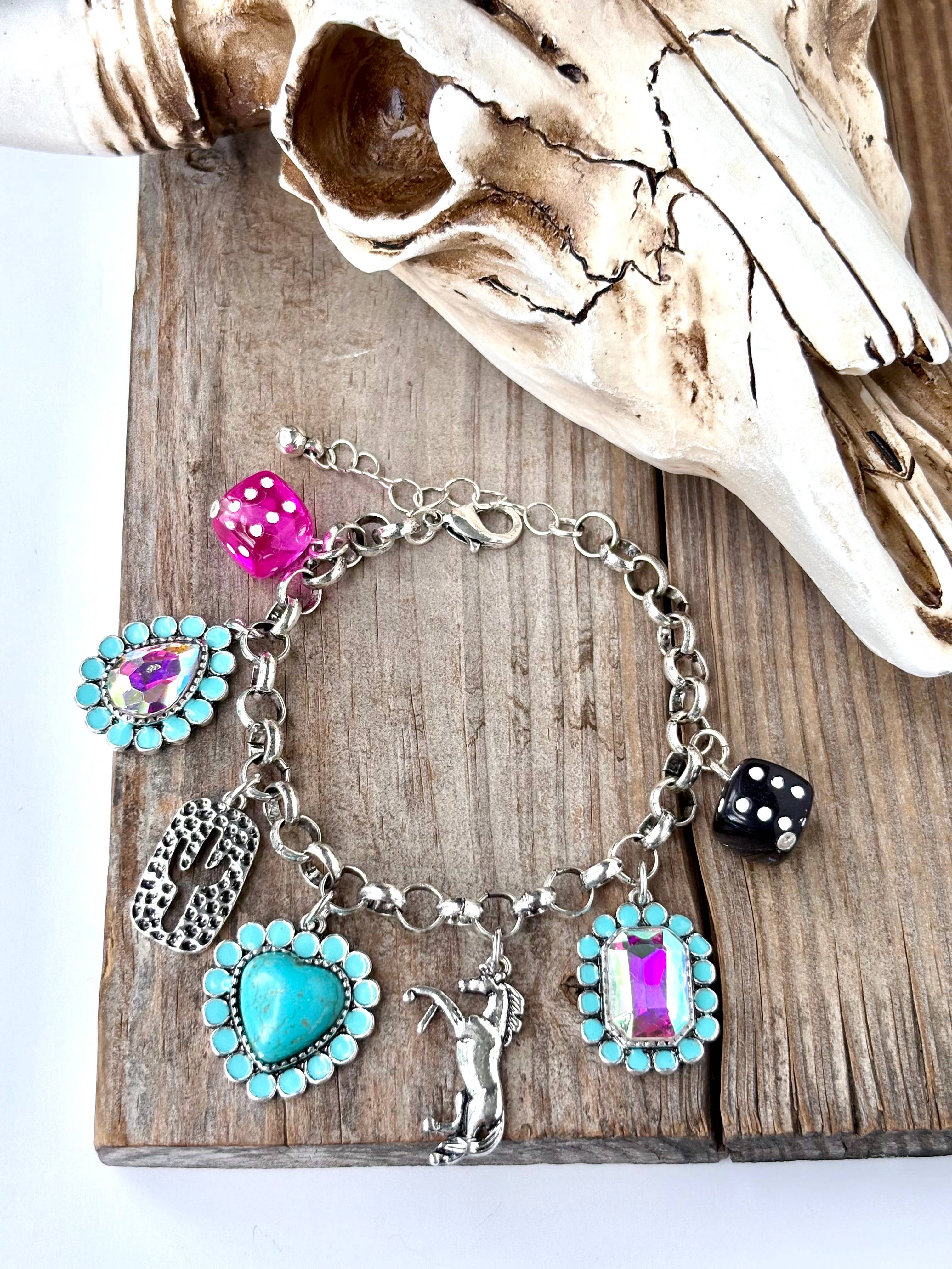 Western Style Multi Charm Chunky Chain Bracelet