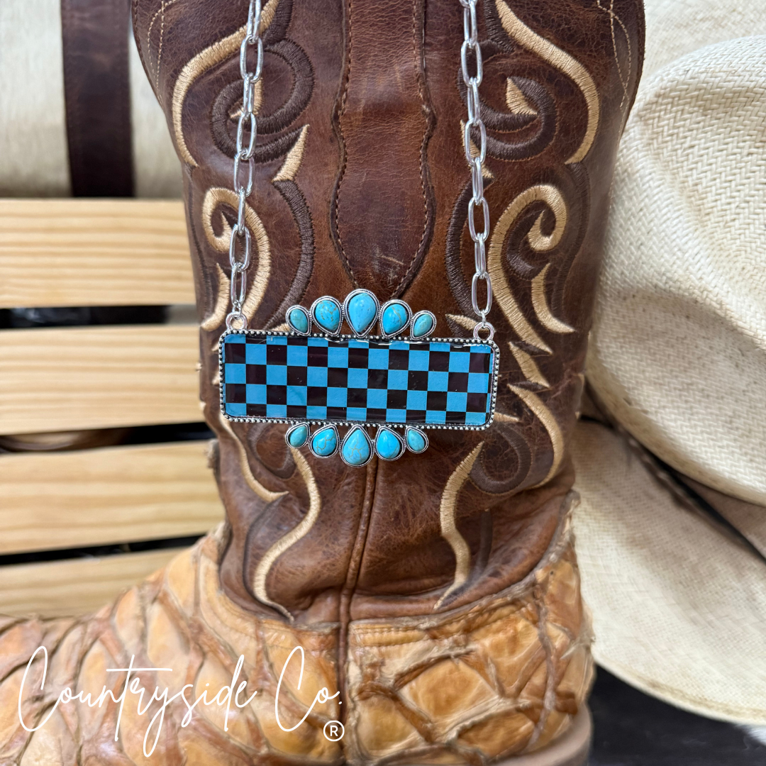 Checkered Turquoise & Black Statement Necklace
